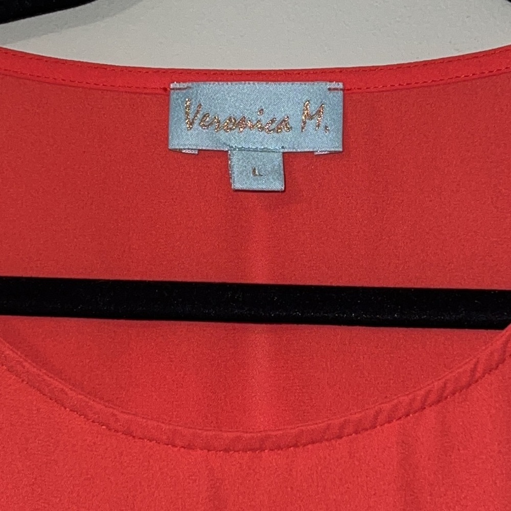 Veronica M. large blouse round neck 3/4 sleeve sheer orange polyester pre owned - Picture 3 of 8